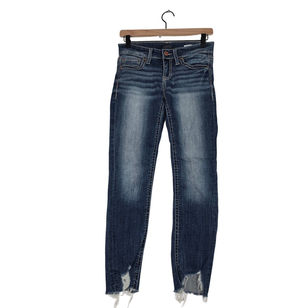 Daytrip Virgo Ankle Skinny Jeans Size 24 Blue Distressed Raw‎ Hem Stretch Buckle